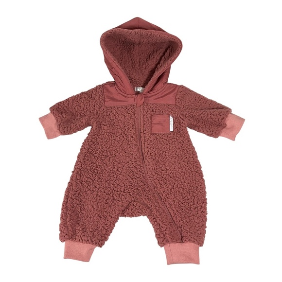 Tahari Baby Fleece Sherpa Hooded Bunting Suit 0-3M Pink Rose Zip Front - Picture 1 of 8
